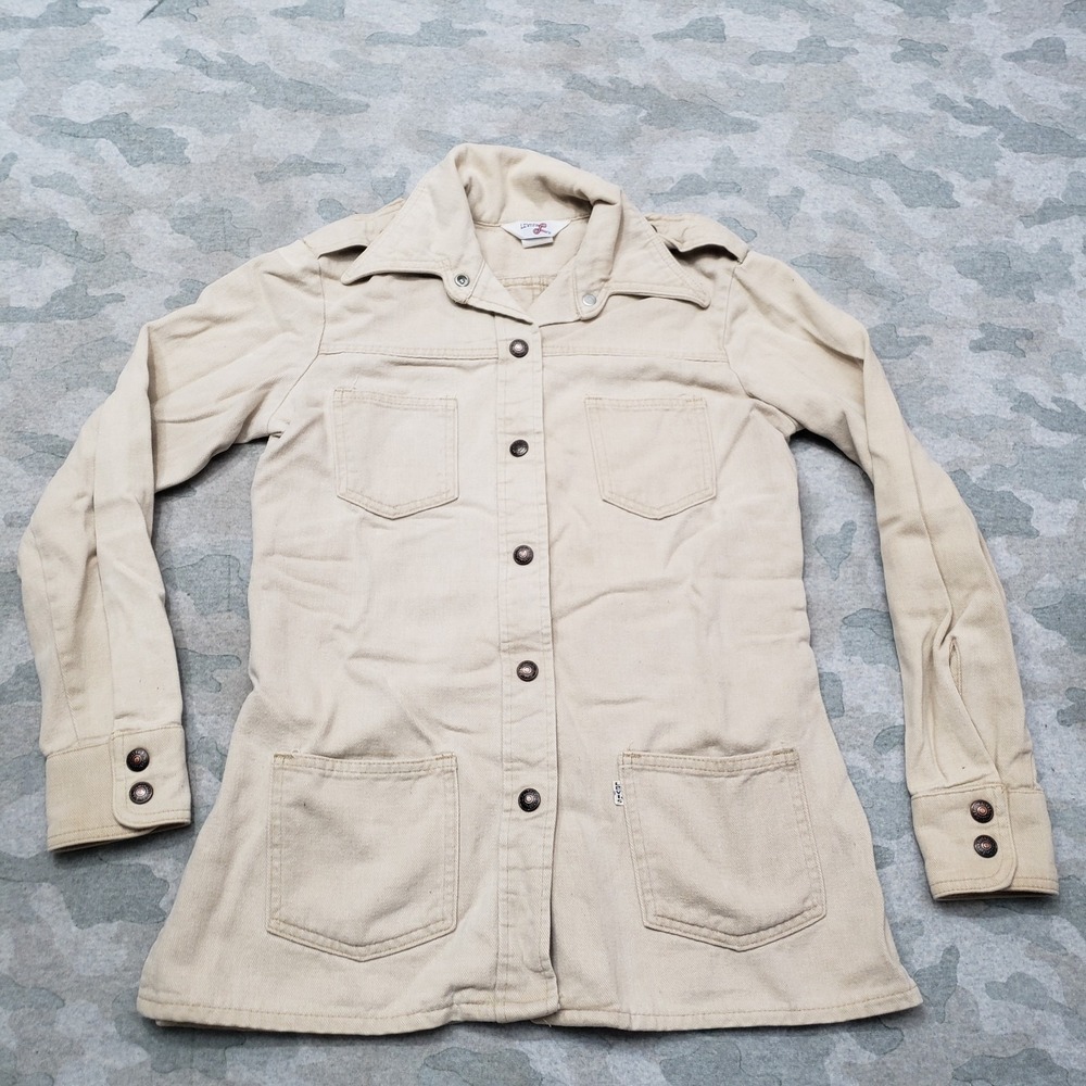Vintage Levi's Jacket Womens 9 Beige Snap Button 60s 70s White Tab